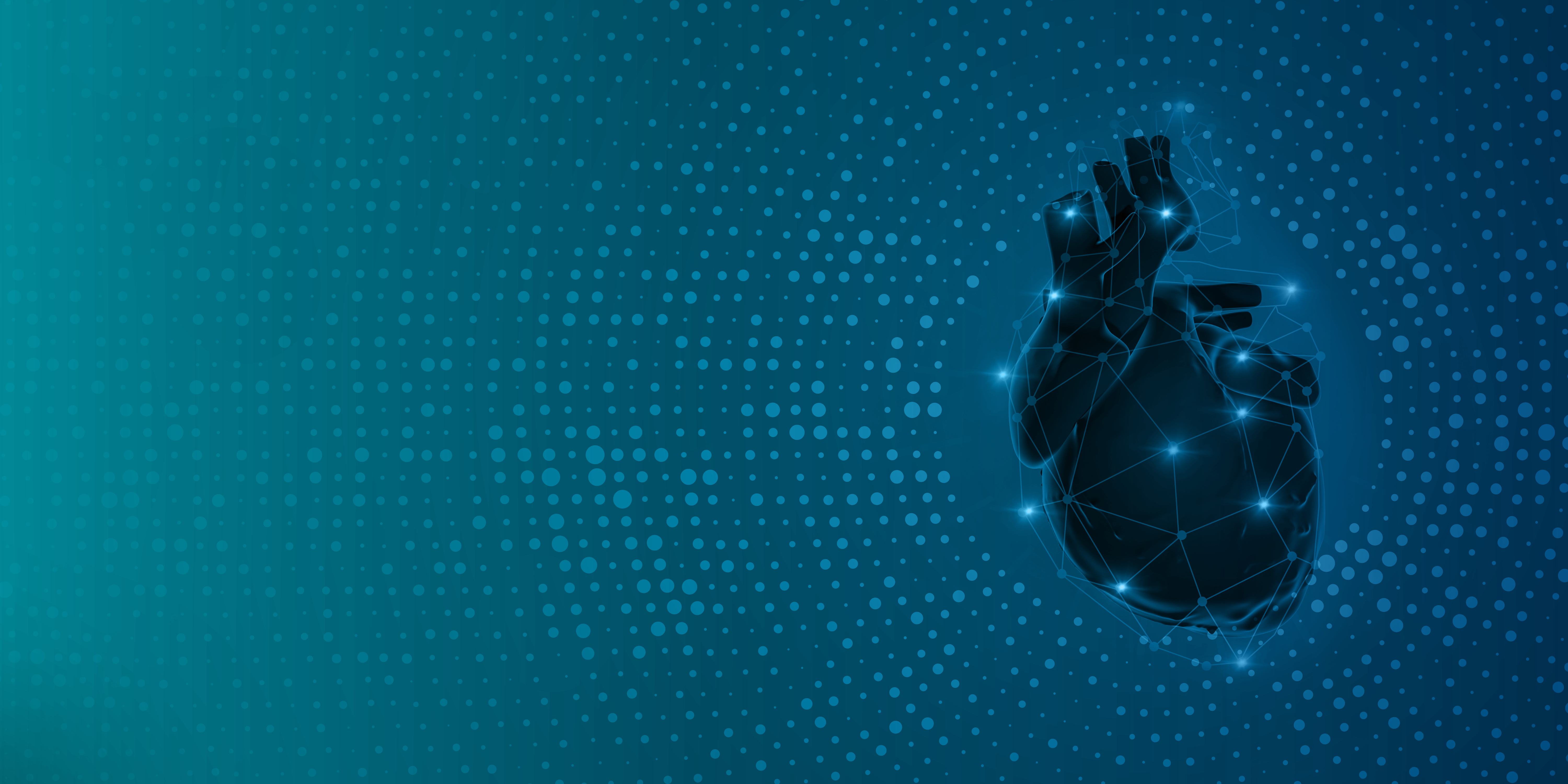 Heart image on a blue and teal background representing the BeatLogic AI algorithm feature of BodyGuardian.
