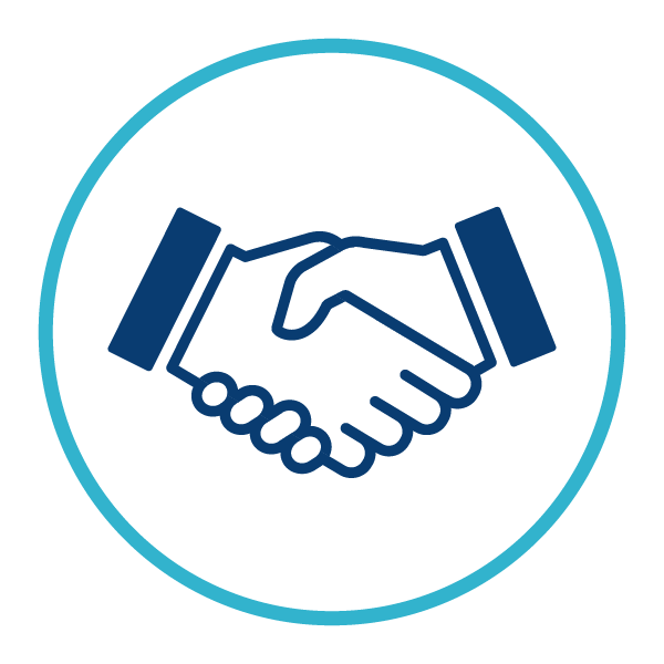 Handshake icon representing personalized treatment with remote physiologic monitoring (RPM).