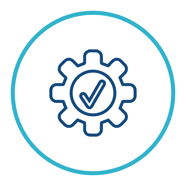 Gear with checkmark icon representing flexible and customizable workflows for HCPs.