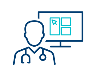 Physician with portal image on computer screen icon.