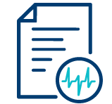 Paper report icon with ECG data strip inside showing physicians requesting additional ECG data.