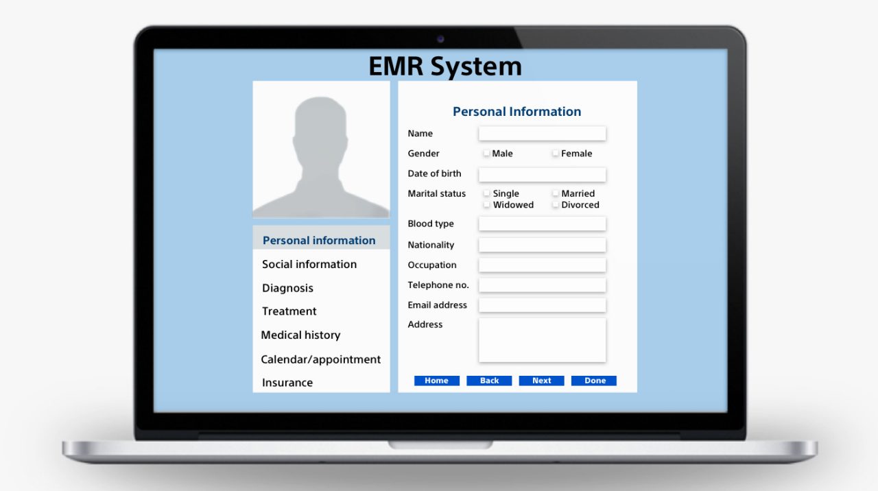 Overlay of EMR System Personal Information intake form.