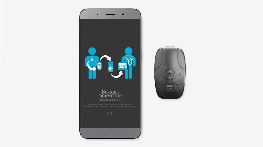 BodyGuardian MINI Remote Cardiac Monitor components: mobile app and monitor.